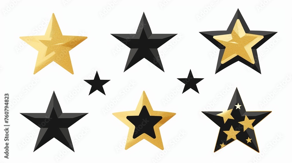 Golden and Black set of Stars, isolated on white background Golden and Black set of Stars, isolated on white background