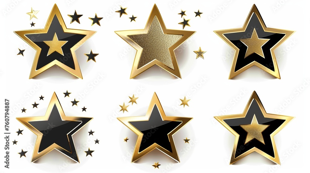 Golden and Black set of Stars, isolated on white background Golden and Black set of Stars, isolated on white background