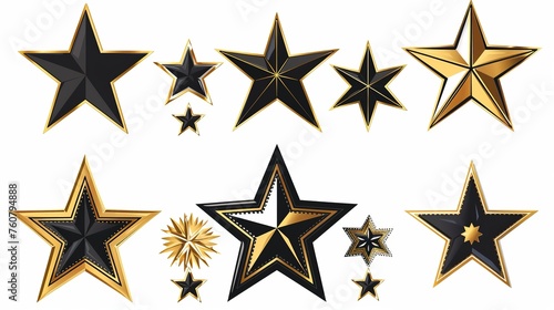 Golden and Black set of Stars, isolated on white background
