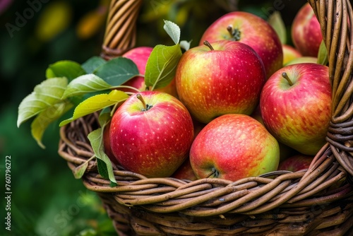 Rustic Apple basket. Autumn ripe garden. Generate Ai