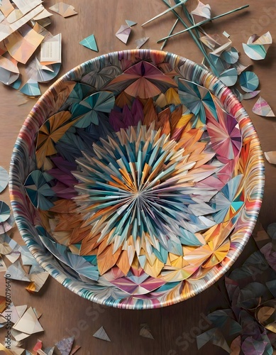 Colorful Handcrafted Paper Bowl, Generative AI