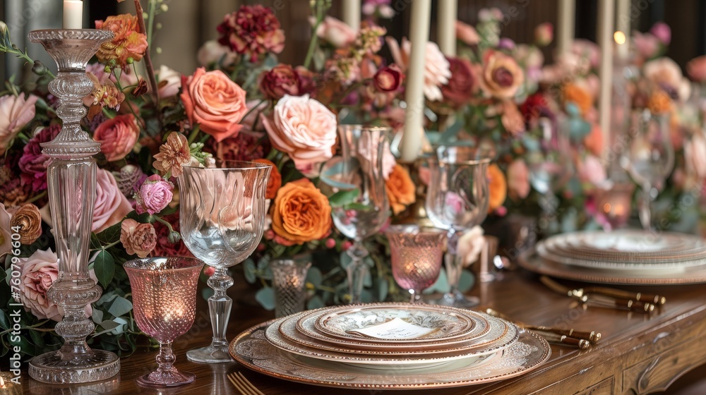 Opulent Charm: Sparkling Crystal and Fine China in Lavish Table Settings