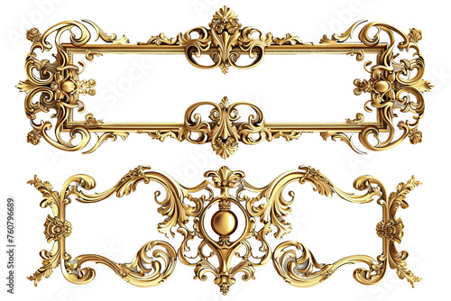Set of Golden luxury border frame design on transparent png background or Decorative vintage floral ornament frames