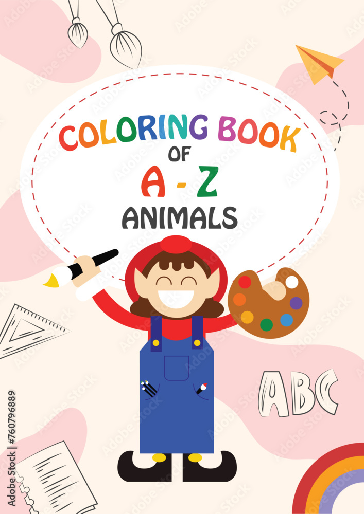 Toddler Kids Coloring Activity Book Cover Page with Funny Artist Cartoon. Back to School Drawing and Paint Books Cover Design Vector Illustration. Toddler Kids Coloring Activity Book Cover Page with Funny Artist Cartoon. Back to School Drawing and Paint Books Cover Design Vector Illustration.
