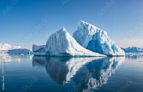 Wallpaper Mural A large ice block sits in the ocean, reflecting the blue sky above. The scene is serene and peaceful, with the ice block towering over the water Torontodigital.ca