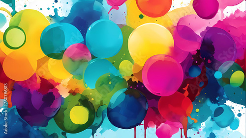 Curvas de Celebración: Ilustración de Circunferencias Borboteando con Arte y Color, Decoraciones Festivas con Balones y Elementos Curvos, Perfectos para Cumpleaños y Celebraciones.