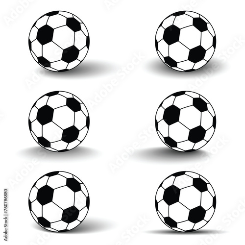 Set of Shadows from different angles on a football. Realistic shadow effect isolated on white background. Vector Illustration