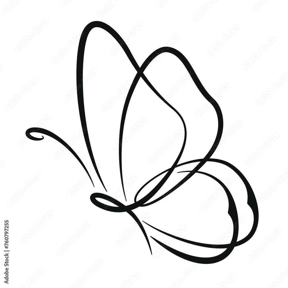 Butterfly simple icon. Black Vector illustration isolated on white background. Butterfly continuous line drawing. Decorative element for logo. Insect shapes in outline style. Butterfly simple icon. Black Vector illustration isolated on white background. Butterfly continuous line drawing. Decorative element for logo. Insect shapes in outline style.
