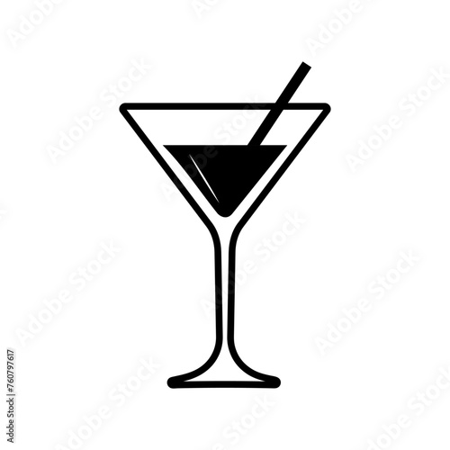 martini glass icon black thick outline vector image, bar welcome drink sign