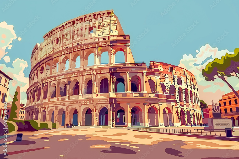 Roman art and architecture large building in graphic style - colosseum