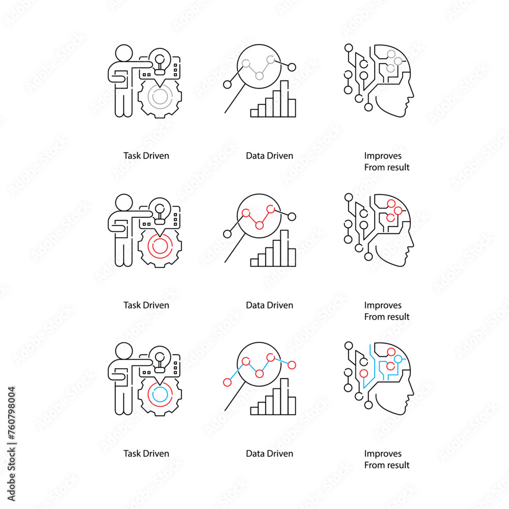 Machine Learning Algorithm Icons Streamlining Decision-Making Processes Vector Icon Design Set