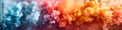 Holiday of spring and bright colors of holi  4 different clouds of spray paint.