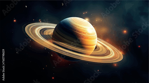 Planet saturn in space realistic illustration. Planet saturn vector close up. Saturn poster, print, 3D wallpaper, painting, art. Fire rings of Saturn. 
