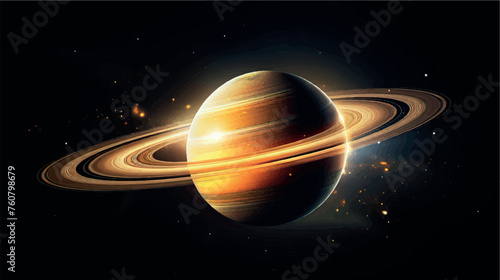 Planet saturn in space realistic illustration. Planet saturn vector close up. Saturn poster  print  3D wallpaper  painting  art. Fire rings of Saturn. 