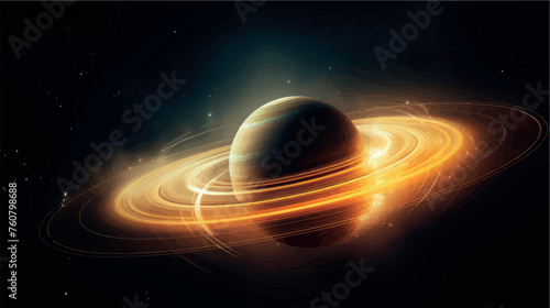 Planet saturn in space realistic illustration. Planet saturn vector close up. Saturn poster, print, 3D wallpaper, painting, art. Fire rings of Saturn.	