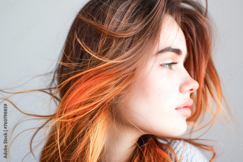 Model woman with hair dyed with the ombre or balayage technique, hair dyeing. Model woman with hair dyed with the ombre or balayage technique, hair dyeing.