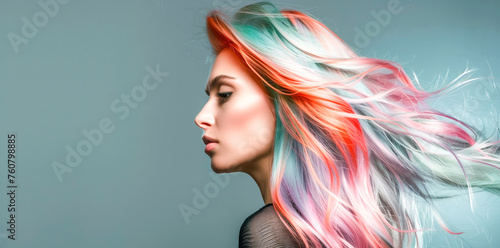 Model woman with hair dyed with the ombre or balayage technique, hair dyeing.