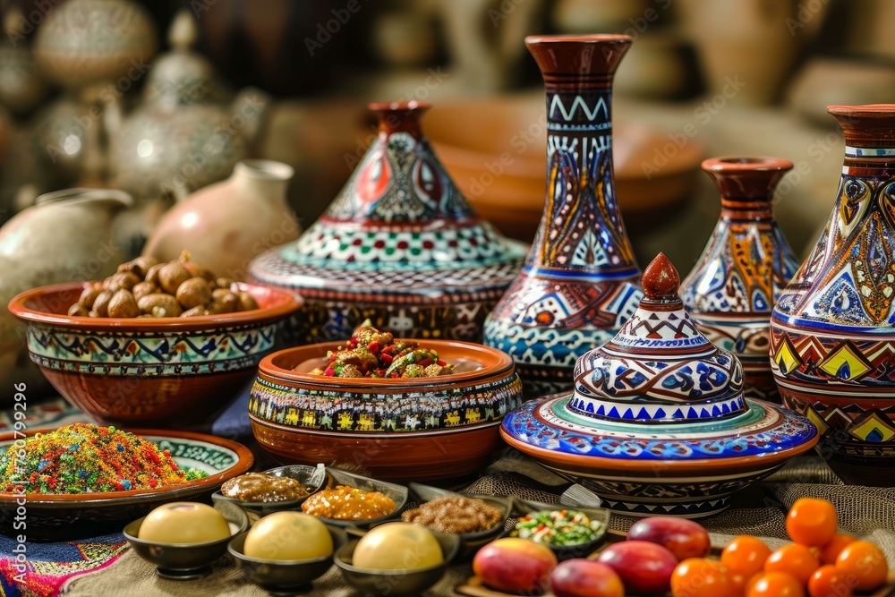 Exotic Arabian dish table. Dinner arab. Generate Ai