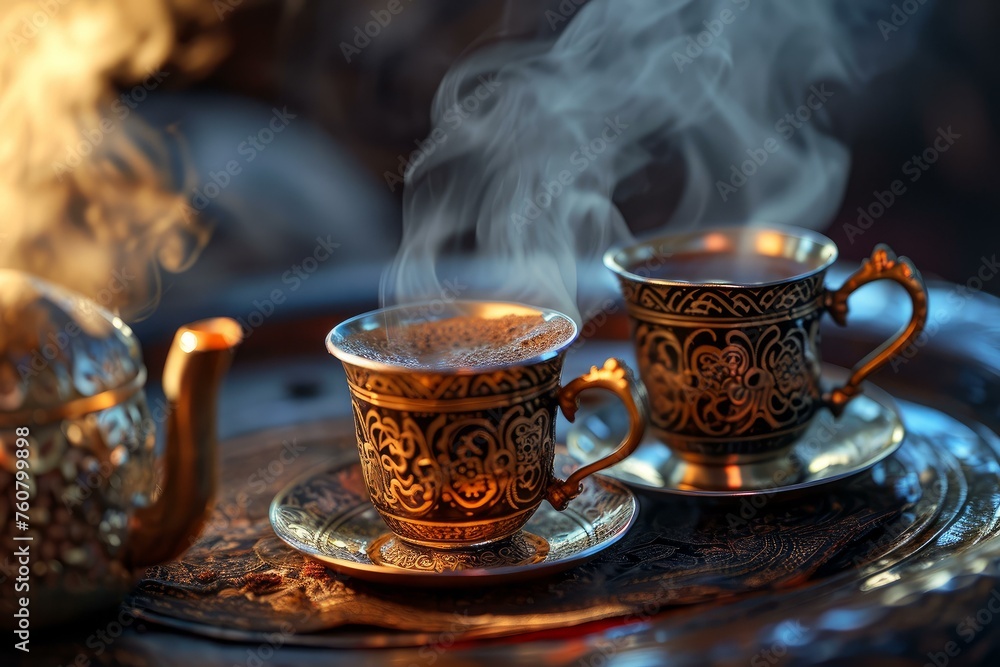 Aromatic Arabic coffee traditional. Food culture. Generate Ai