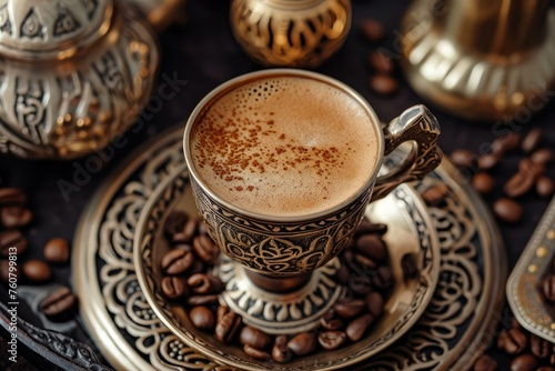 Aromatic Arabic coffee. Arabia islamic food. Generate Ai