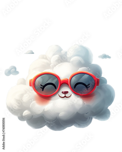 cloud with sunglasses floating in the air on transparent background