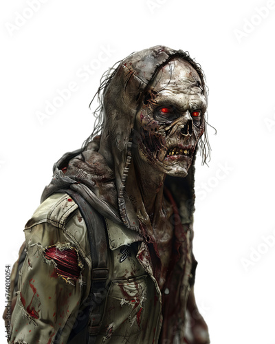 zombie with blood on face on transparent background