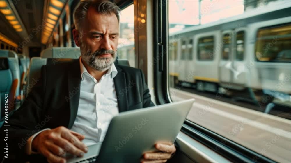 Busy businessmen multitasking on a train ride Busy businessmen multitasking on a train ride