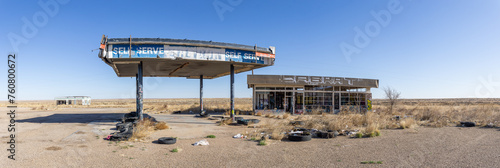 abandoned gas station in the desert