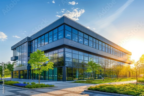 Modern office building with blue sky, and glass, blurred image background , generated with AI © sch_ai