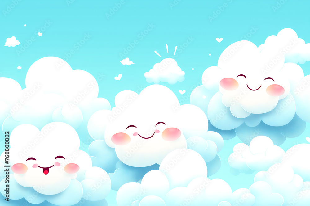 Vector illustration of multiple pretty, smiling clouds