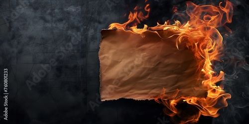 a banner burning from the corner of a piece of old beige paper on a black background,the concept of creative graphic and web design,fire safety,psychotherapeutic practices