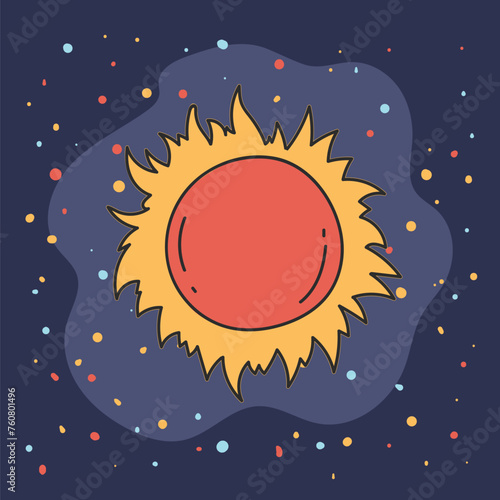 Sun planet in space cosmos galaxy concept. Vector graphic design illustration