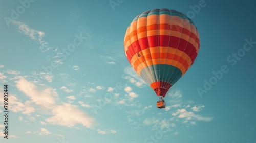 Hot Air Balloon Soaring in Blue Sky