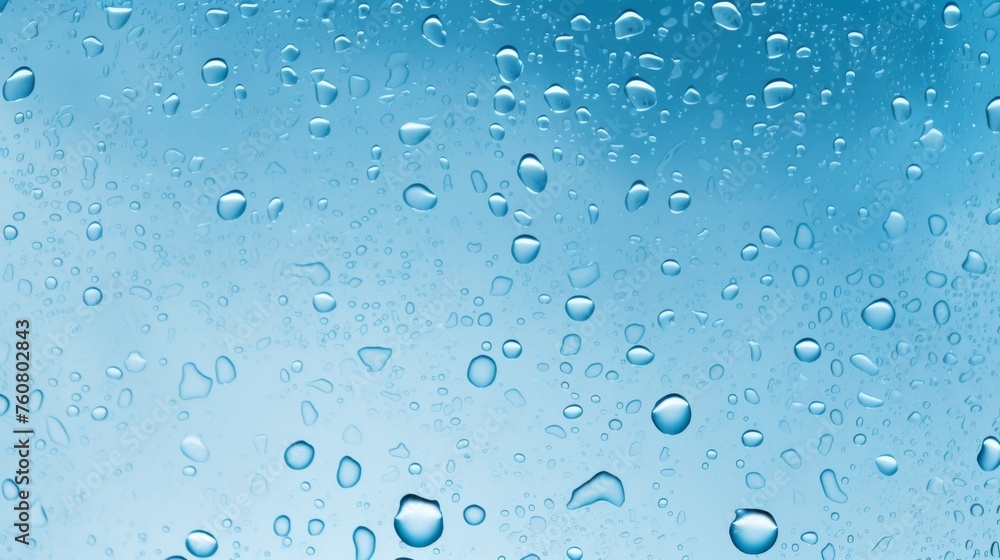 Blue background raindrops on a rain glass	
