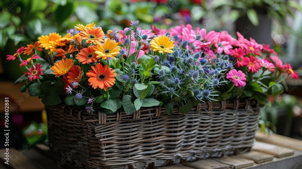 Basket Filled With Colorful Flowers