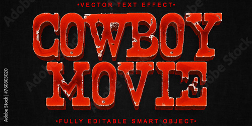 Worn Red Cowboy Movie Vector Fully Editable Smart Object Text Effect