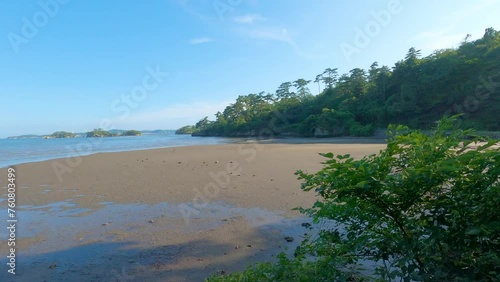 Three views in Japan. Matsushima is covered with hills and black pine. (Moving shooting)