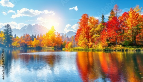 Colorful high tatra lake in early autumn stunning mountain sunrise for hiking adventure