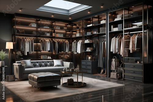 Dark colors wardrobe in modern luxury house. © tynza