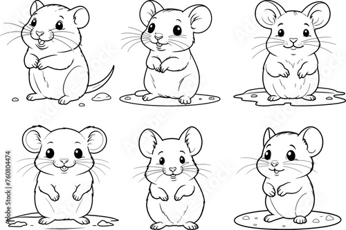 Water vole set hand drawn coloring page and outline vector design
