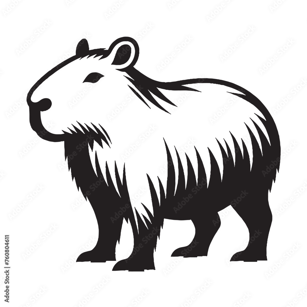 Capybara Silhouette, Capybara Silhouette in standing pose, Capybara Silhouette Art, retro Capybara Silhouette- Black and White Illustration Capybara Silhouette, Capybara Silhouette in standing pose, Capybara Silhouette Art, retro Capybara Silhouette- Black and White Illustration