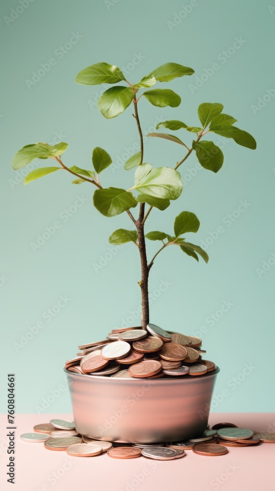 Minimalist stack of platinum coins. Coins stacks with tree growing on top, money, saving and investment concept. Minimalist stack of platinum coins. Coins stacks with tree growing on top, money, saving and investment concept.