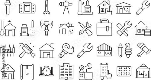 Construction related icons home, building etc with editable vectors.