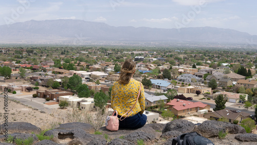 panorama of new mexico city with woman