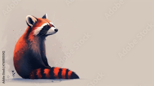 Red panda on a white background. Illustration with copy space. photo