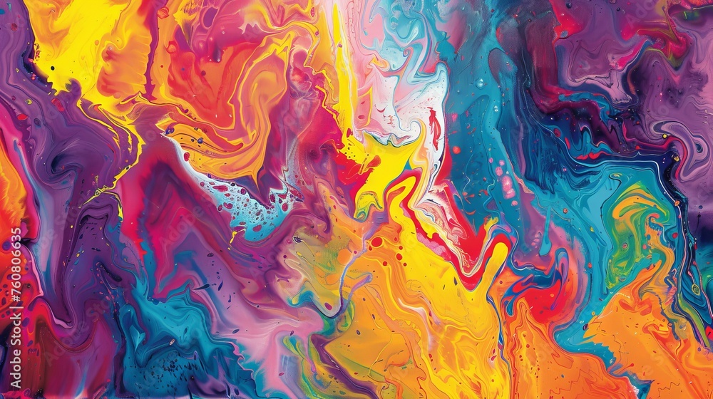 Energetic abstract painting with explosive colors and dynamic movements