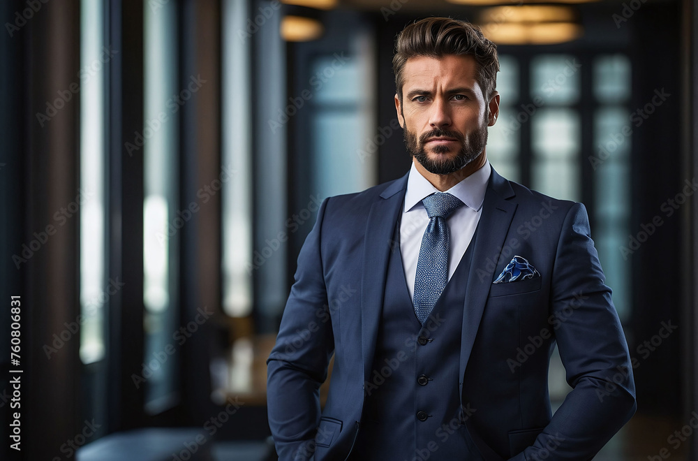 Confident portrait of a business man. A male executive, team leader, close up. A guy in a stylish office suit of dark color. Male head of a company, CEO, boss executive Confident portrait of a business man. A male executive, team leader, close up. A guy in a stylish office suit of dark color. Male head of a company, CEO, boss executive