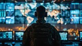 Military Working on a City Tracking Operation in a Central Office Hub for Cyber Control