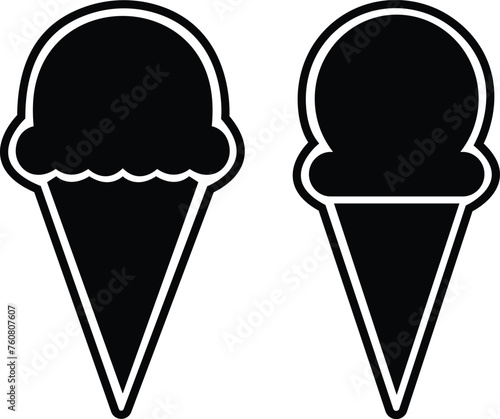 Ice cream cone icon set isolated on transparent background. Modern sweet vanilla desert sign. Trendy black vector chocolate cram symbol collection for web site design, button to mobile app. Logotype.