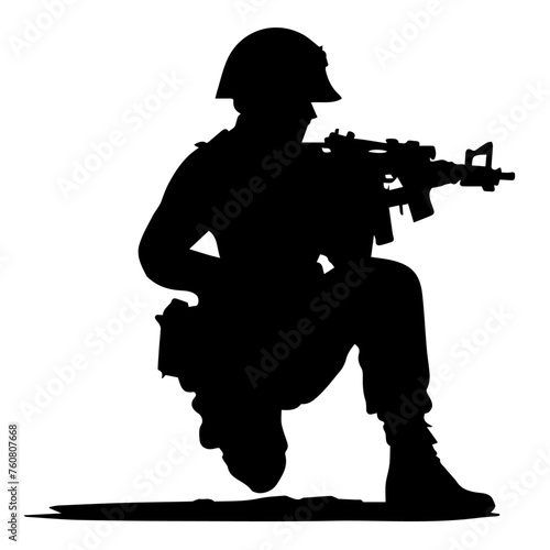 Soldier silhouette isolated on a transparent or white background, vector illustration.